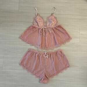 Victoria’ Secret Satin Pajama Sleep Set Size Medium Lace Babydoll Cami Y2K